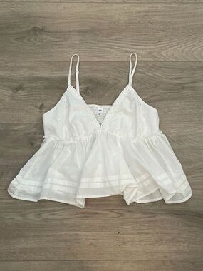 White Eyelet Lace Trim Peplum Cami Top